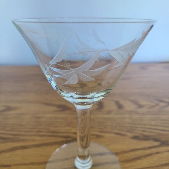 McBride Glass MCB17 Mid-Century Cut Glass Etched Champagne Sherbet Glass Wheat - Picture 4 of 15